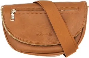 Modern Chic Crossbody Bags for Women - The Holly Foldover Crossbody Bag, Vegan Leather Belt Bag with Zipper Pockets - Camel