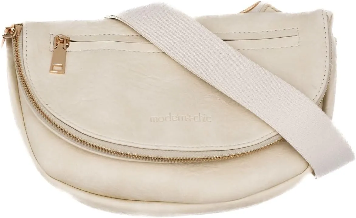 Modern Chic Crossbody Bags for Women - The Holly Foldover Crossbody Bag, Vegan Leather Belt Bag with Zipper Pockets - Eggshell Cream