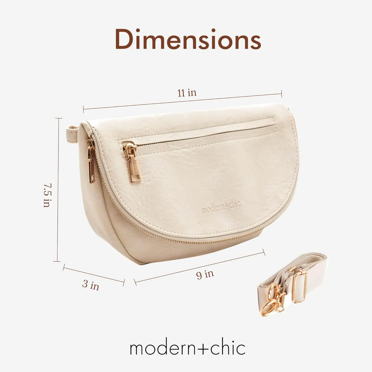 Modern Chic Crossbody Bags for Women - The Holly Foldover Crossbody Bag, Vegan Leather Belt Bag with Zipper Pockets - Eggshell Cream