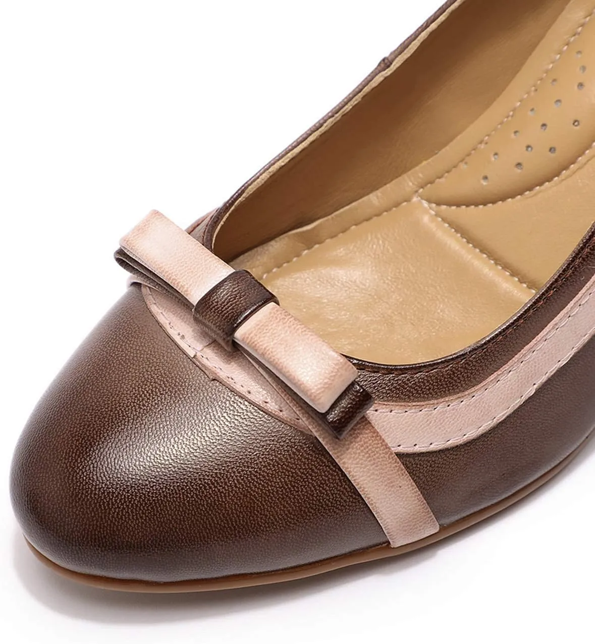 Mona flying Leather Mid Chunky Pumps Elegant Women Slip On Classic Comfortable Elegant Handmade Work Shoes