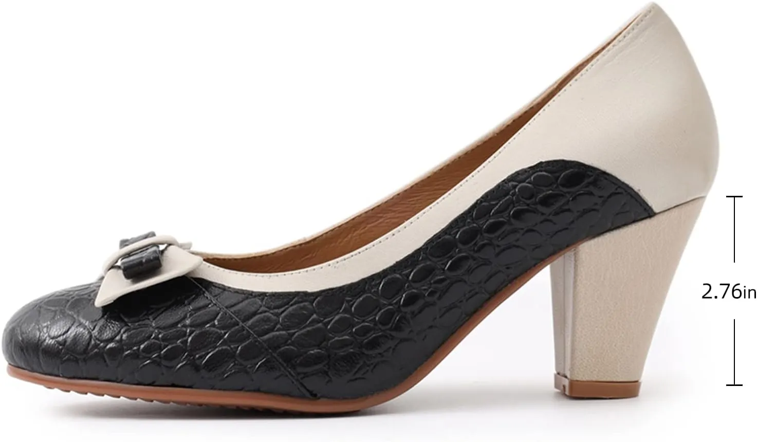 Mona flying Leather Mid Chunky Pumps Elegant Women Slip On Classic Comfortable Elegant Handmade Work Shoes