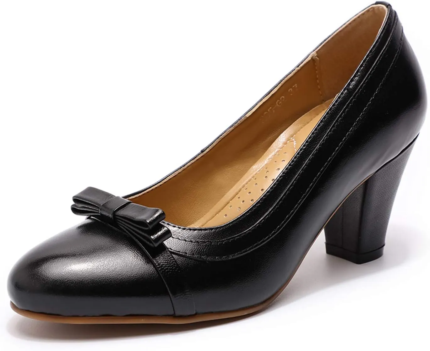 Mona flying Leather Mid Chunky Pumps Elegant Women Slip On Classic Comfortable Elegant Handmade Work Shoes