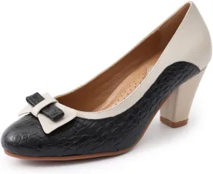 Mona flying Leather Mid Chunky Pumps Elegant Women Slip On Classic Comfortable Elegant Handmade Work Shoes