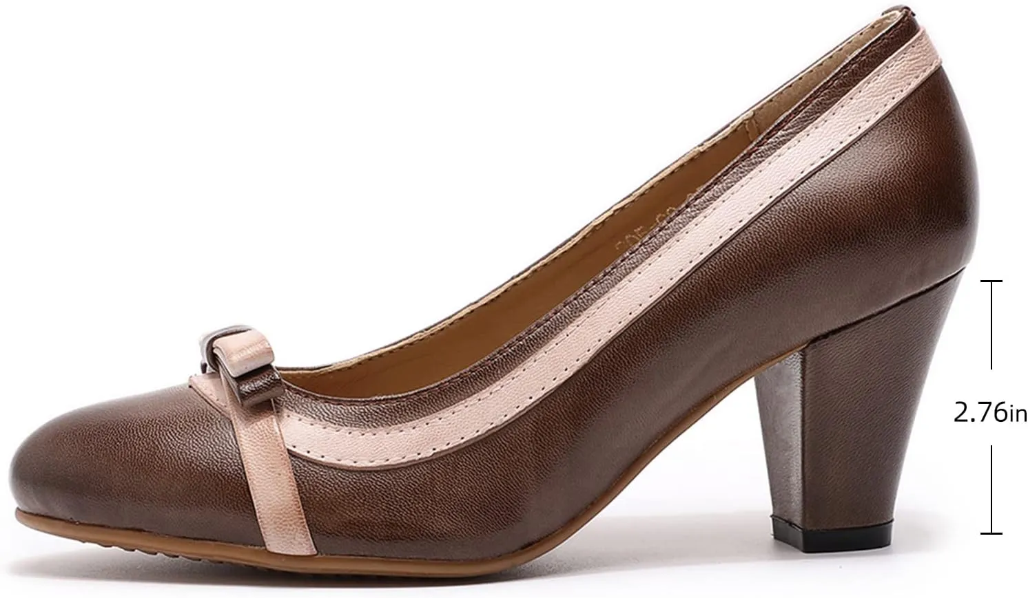 Mona flying Leather Mid Chunky Pumps Elegant Women Slip On Classic Comfortable Elegant Handmade Work Shoes