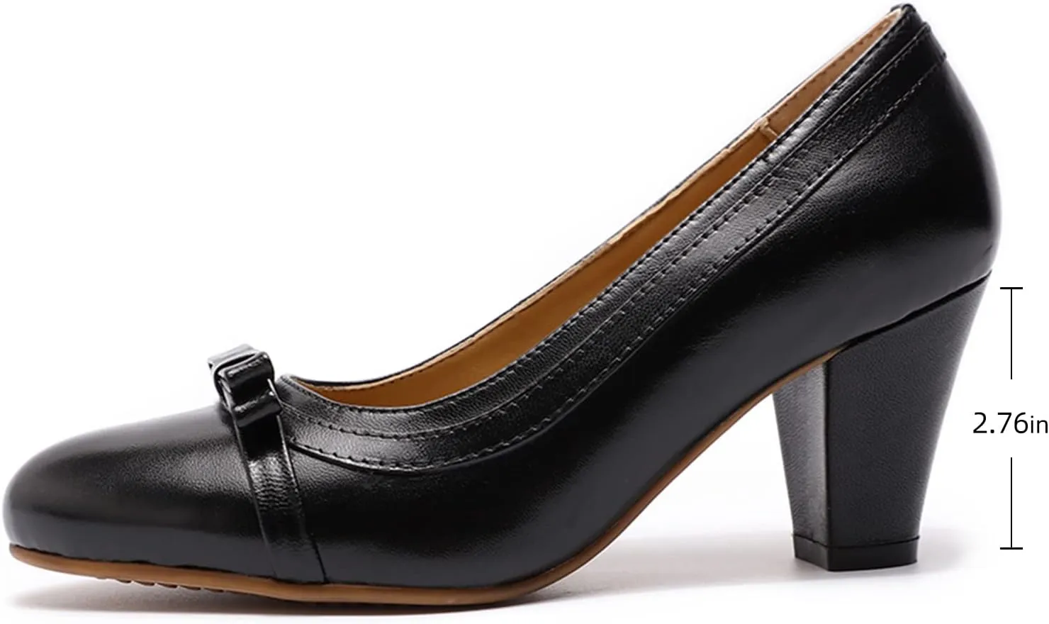 Mona flying Leather Mid Chunky Pumps Elegant Women Slip On Classic Comfortable Elegant Handmade Work Shoes
