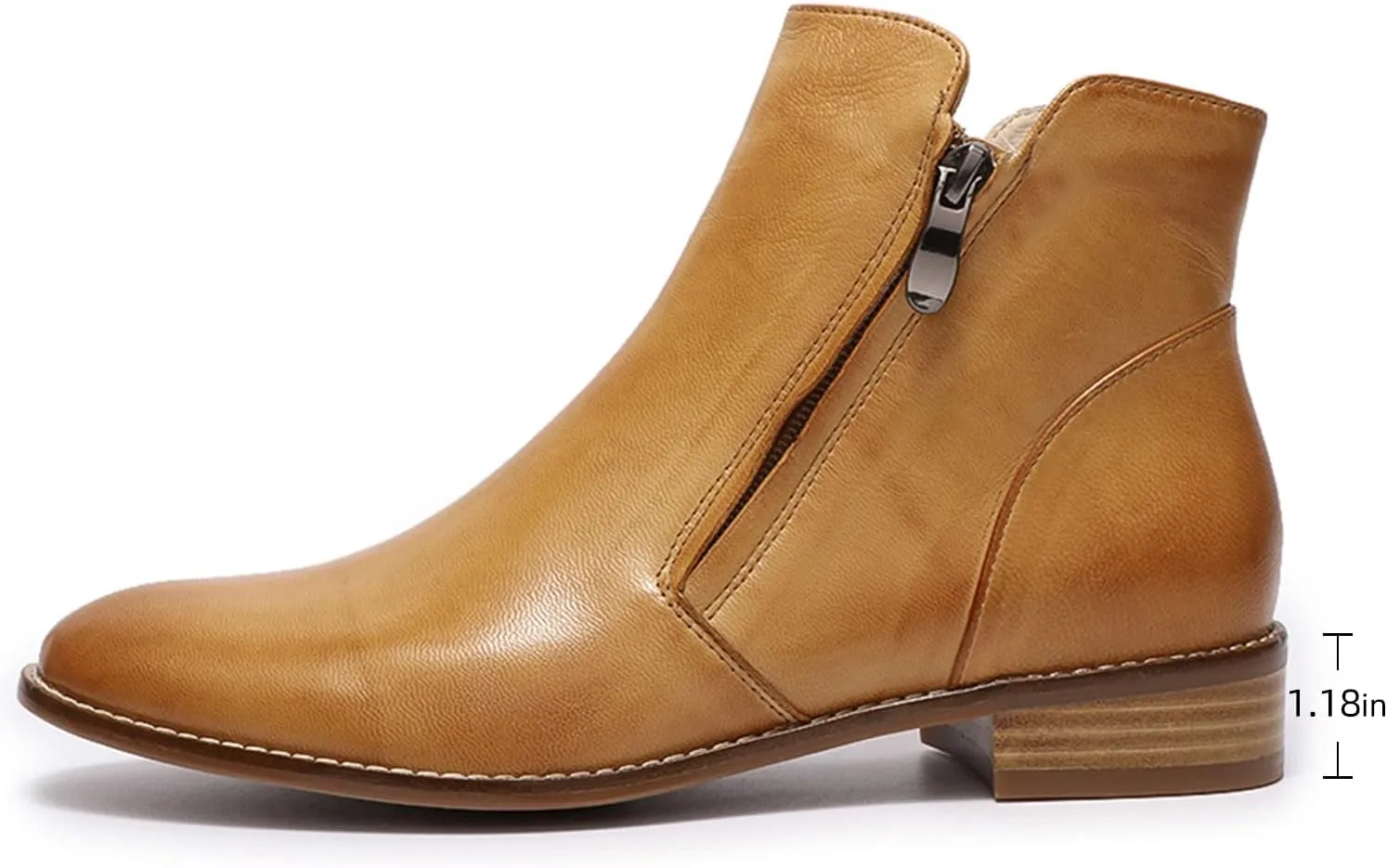 Mona flying Womens Leather Booties Ankle Boots Side Zippers Low Heel Dress Short Boots for Ladies
