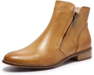Mona flying Womens Leather Booties Ankle Boots Side Zippers Low Heel Dress Short Boots for Ladies