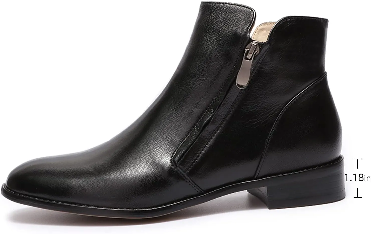 Mona flying Womens Leather Booties Ankle Boots Side Zippers Low Heel Dress Short Boots for Ladies