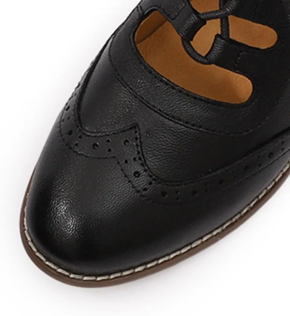 Mona flying Women's Wingtip Oxfords Chunky Heel Lace up Dress Pumps Perforated Round Toe 4cm Mid Heel Leather Shoes for Ladies