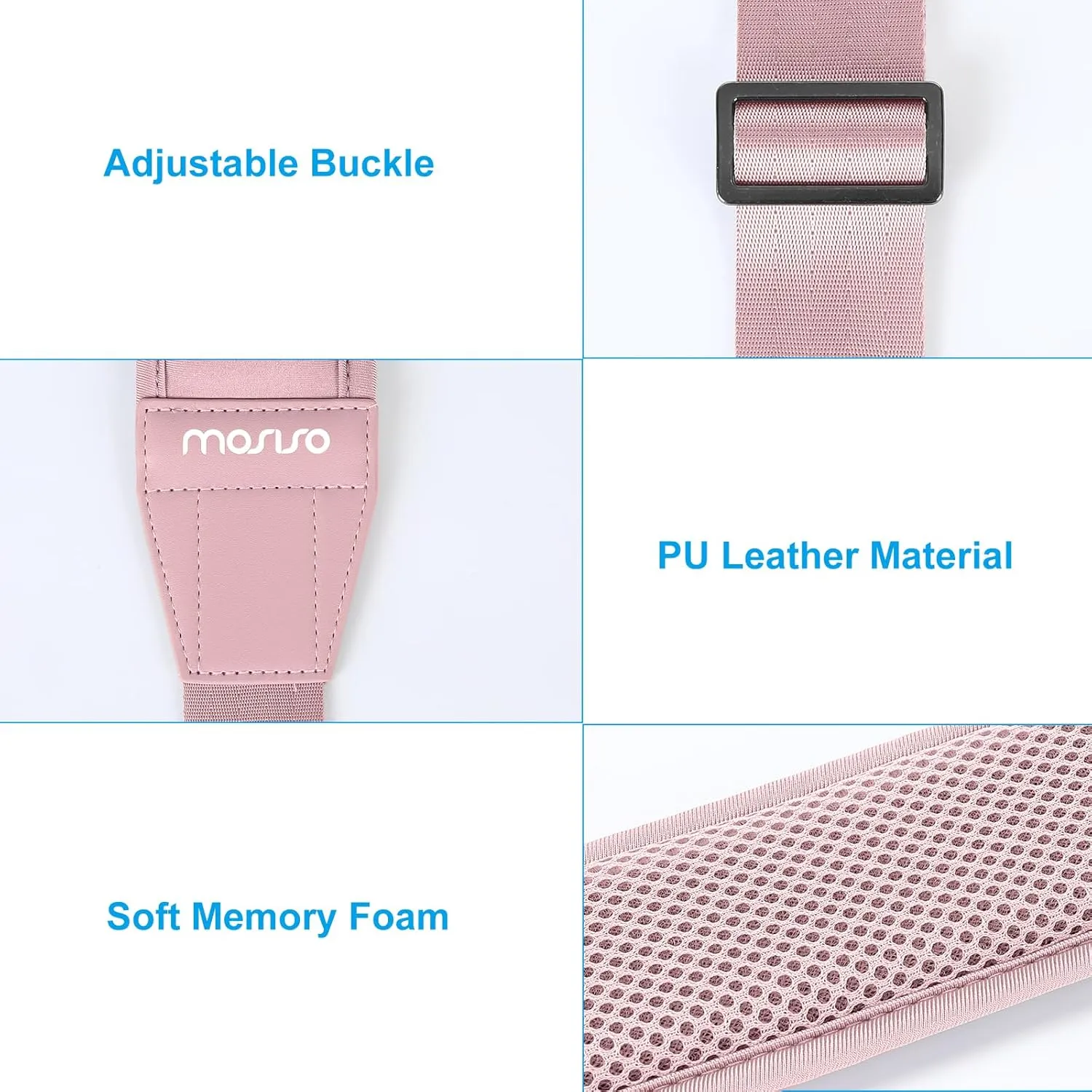 MOSISO 59 inch Shoulder Strap,Soft Adjustable Breathable Universal Replacement Non-Slip Strap with Fix Padded & Metal Swivel Hooks for Laptop Shoulder Bag/Messenger Bag/Crossbody Bag/Duffel, Pink
