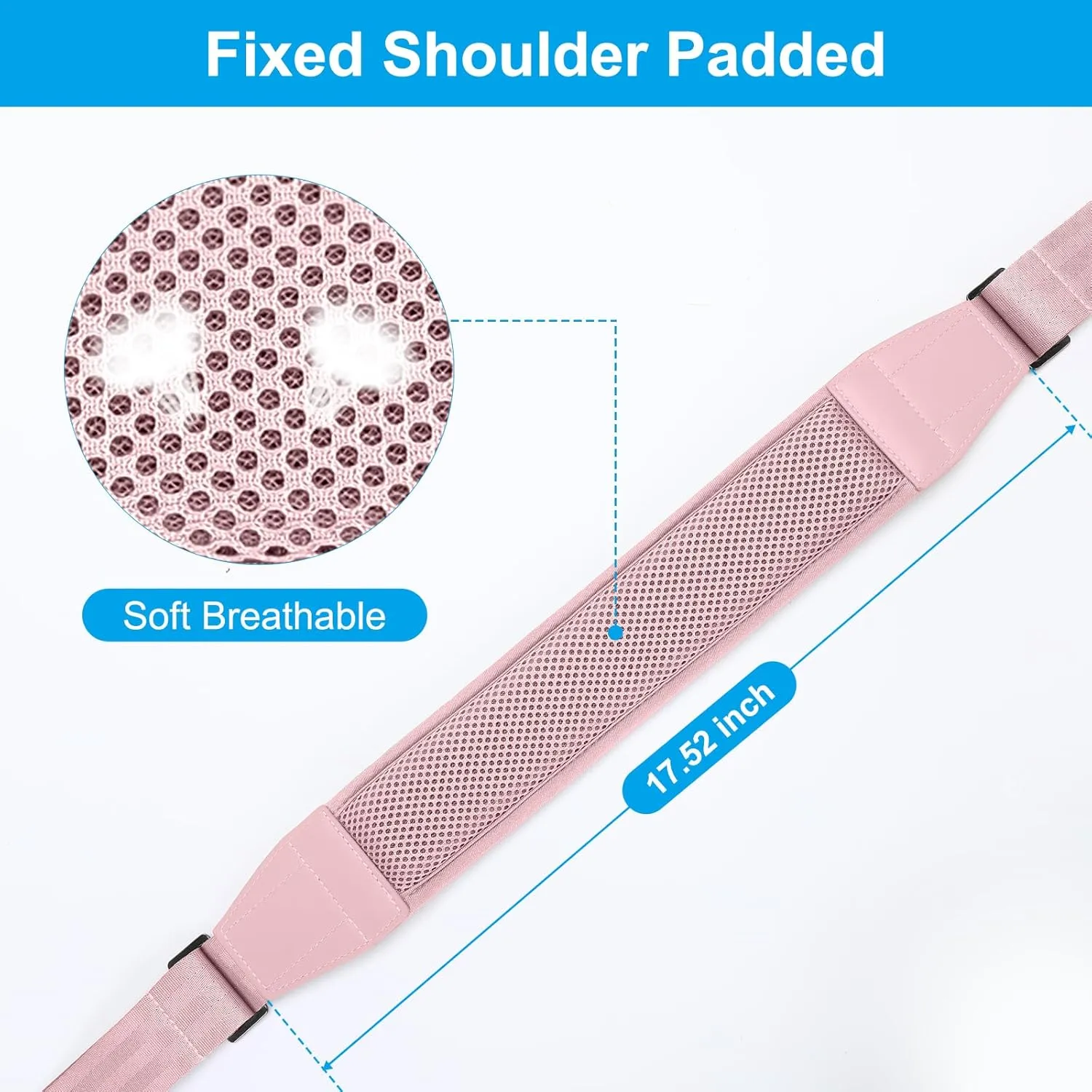 MOSISO 59 inch Shoulder Strap,Soft Adjustable Breathable Universal Replacement Non-Slip Strap with Fix Padded & Metal Swivel Hooks for Laptop Shoulder Bag/Messenger Bag/Crossbody Bag/Duffel, Pink