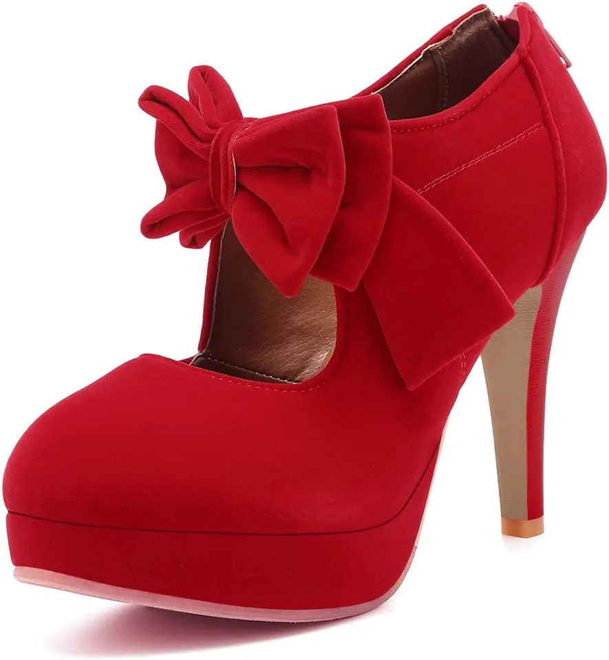 Mostrin Fashion Vintage Womens Small Bowtie Platform Pumps Ladies Sexy High Heeled Shoes