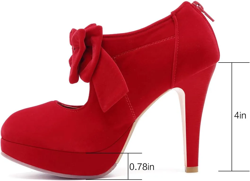 Mostrin Fashion Vintage Womens Small Bowtie Platform Pumps Ladies Sexy High Heeled Shoes