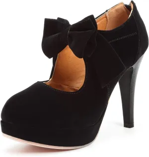 Mostrin Fashion Vintage Womens Small Bowtie Platform Pumps Ladies Sexy High Heeled Shoes