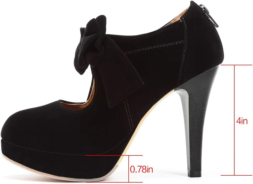 Mostrin Fashion Vintage Womens Small Bowtie Platform Pumps Ladies Sexy High Heeled Shoes