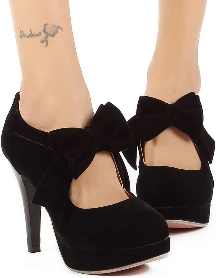 Mostrin Fashion Vintage Womens Small Bowtie Platform Pumps Ladies Sexy High Heeled Shoes