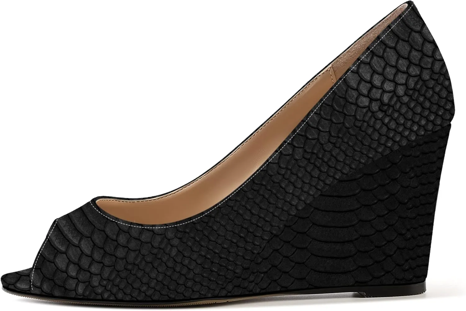 MOVINSTEPS Womens Slip On Work Patent Peep Toe Fashion Wedge High Heel Pumps Shoes 3.3 Inch