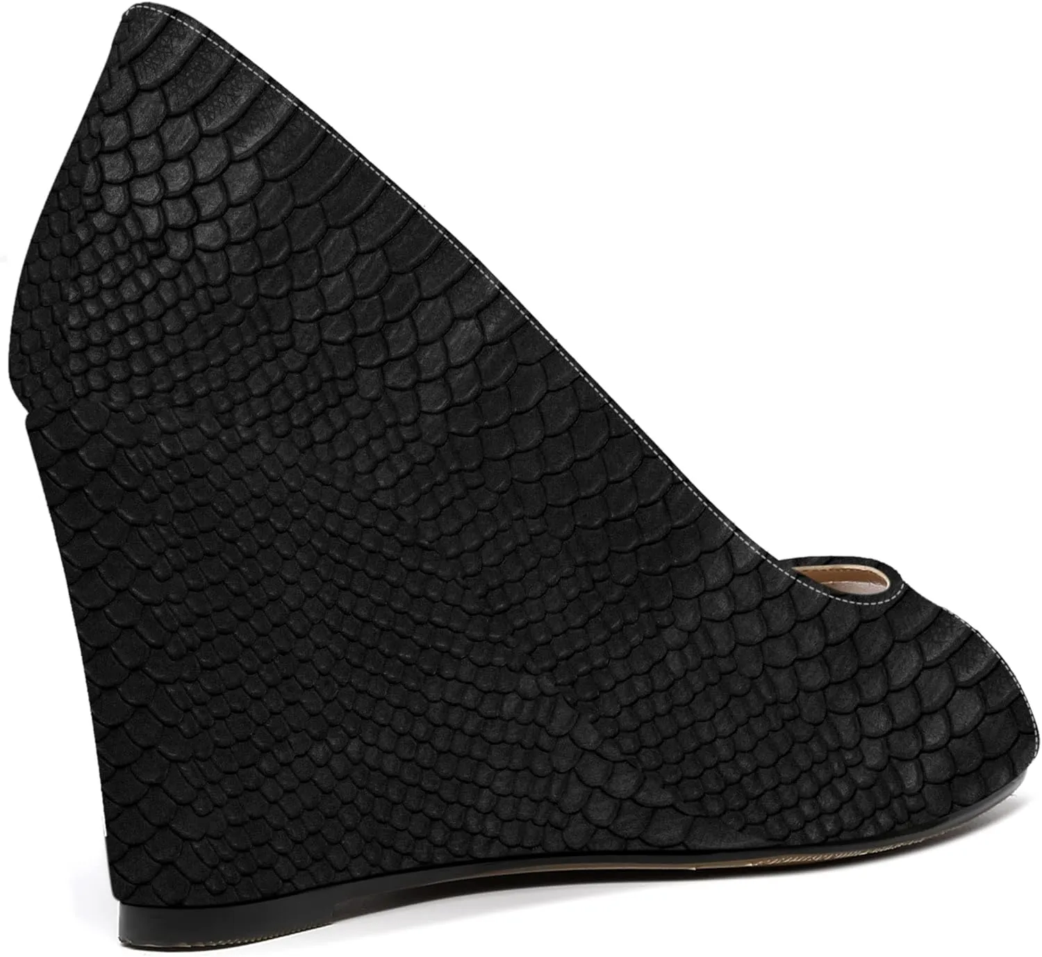 MOVINSTEPS Womens Slip On Work Patent Peep Toe Fashion Wedge High Heel Pumps Shoes 3.3 Inch