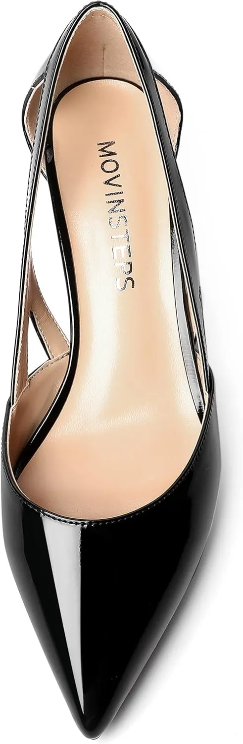 MOVINSTEPS Womens Wedding Cut Out Pointed Toe Patent Sexy Slip On Kitten Low Heel Pumps Shoes 2 Inch
