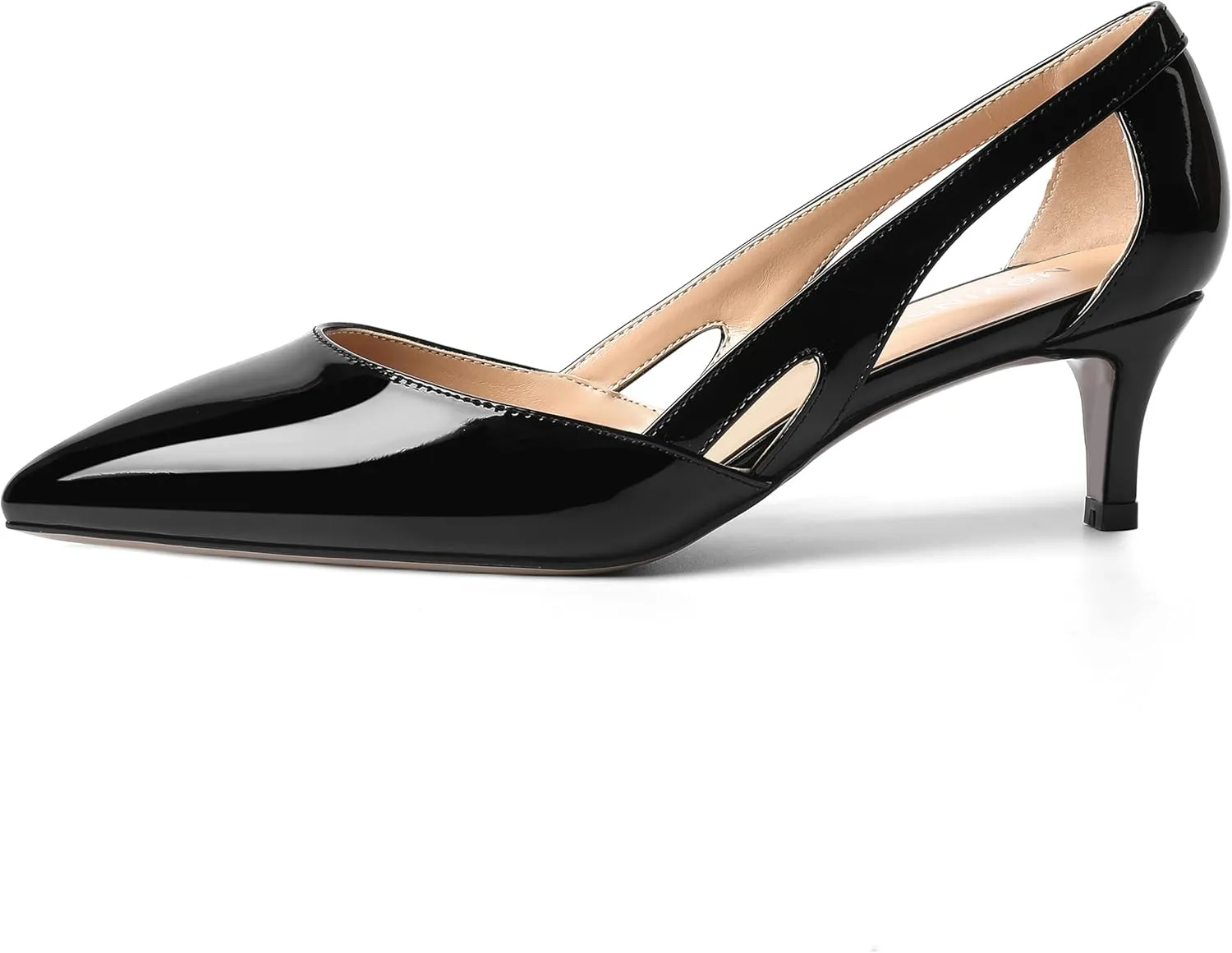MOVINSTEPS Womens Wedding Cut Out Pointed Toe Patent Sexy Slip On Kitten Low Heel Pumps Shoes 2 Inch