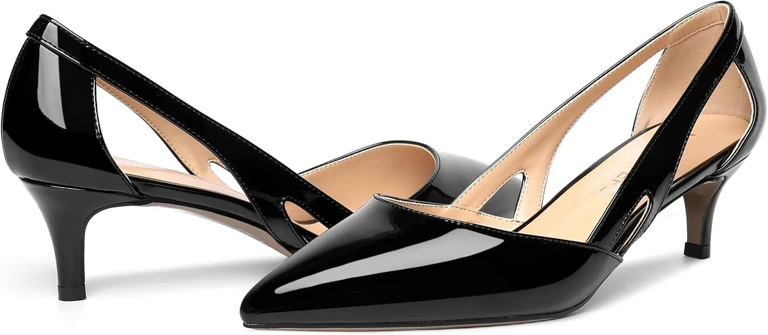 MOVINSTEPS Womens Wedding Cut Out Pointed Toe Patent Sexy Slip On Kitten Low Heel Pumps Shoes 2 Inch