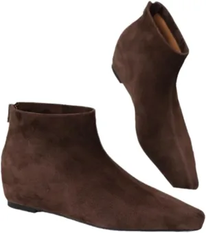MRKEWUNEY Elegant Square Toe Ankle Boots for Women Internal Increase Wedge Heel Booties