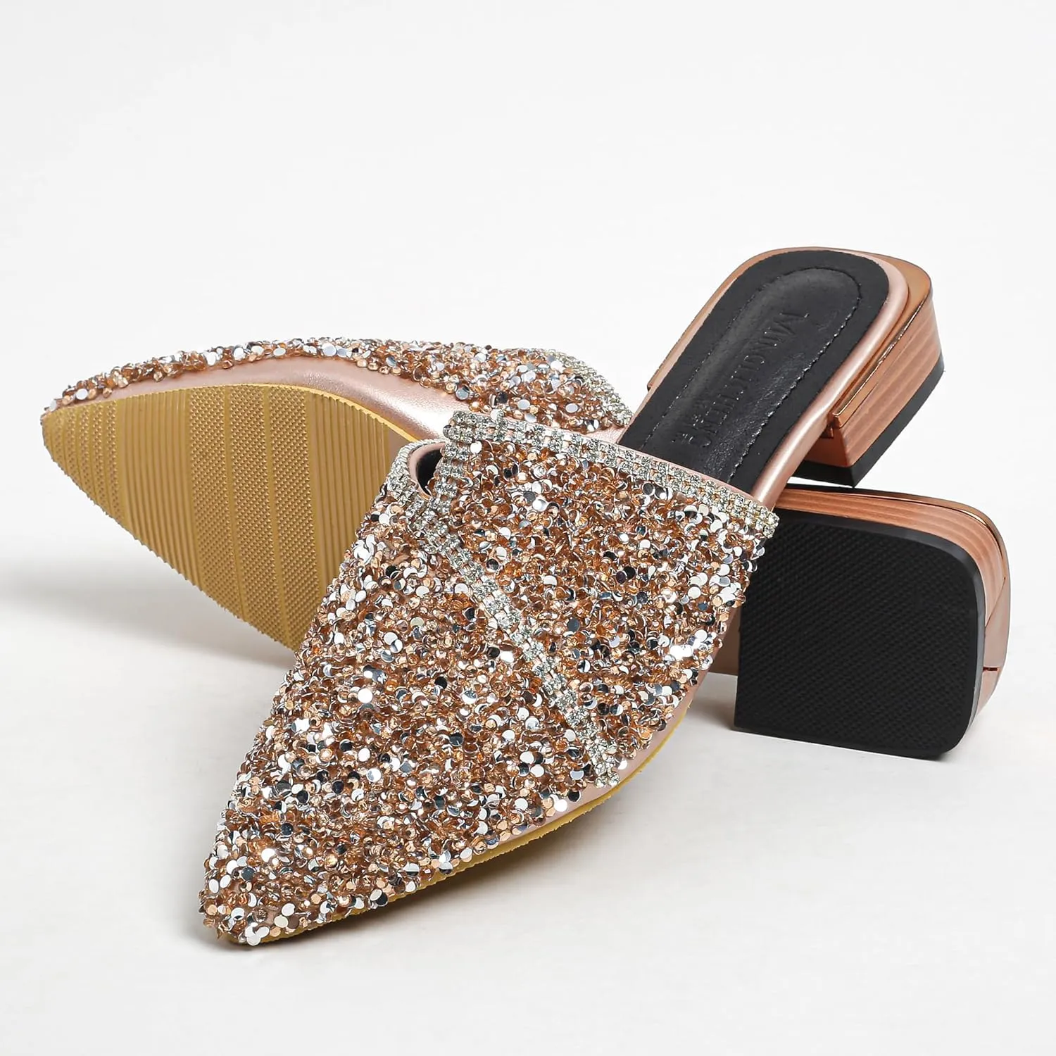 Mules for Women Flats Comfortable Soft Memory Foam Insole Cherry Pointed Rivet Mule Shoes