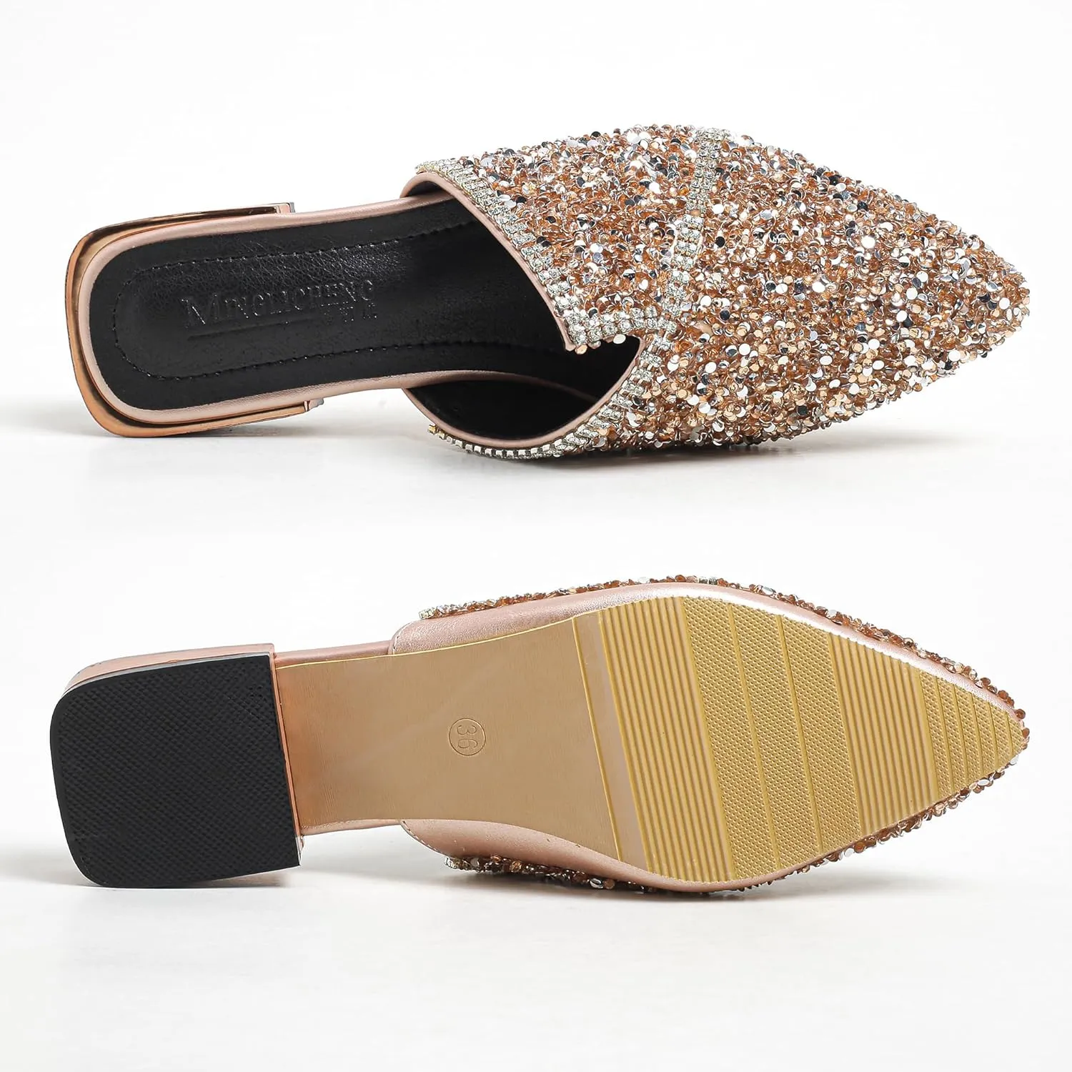 Mules for Women Flats Comfortable Soft Memory Foam Insole Cherry Pointed Rivet Mule Shoes