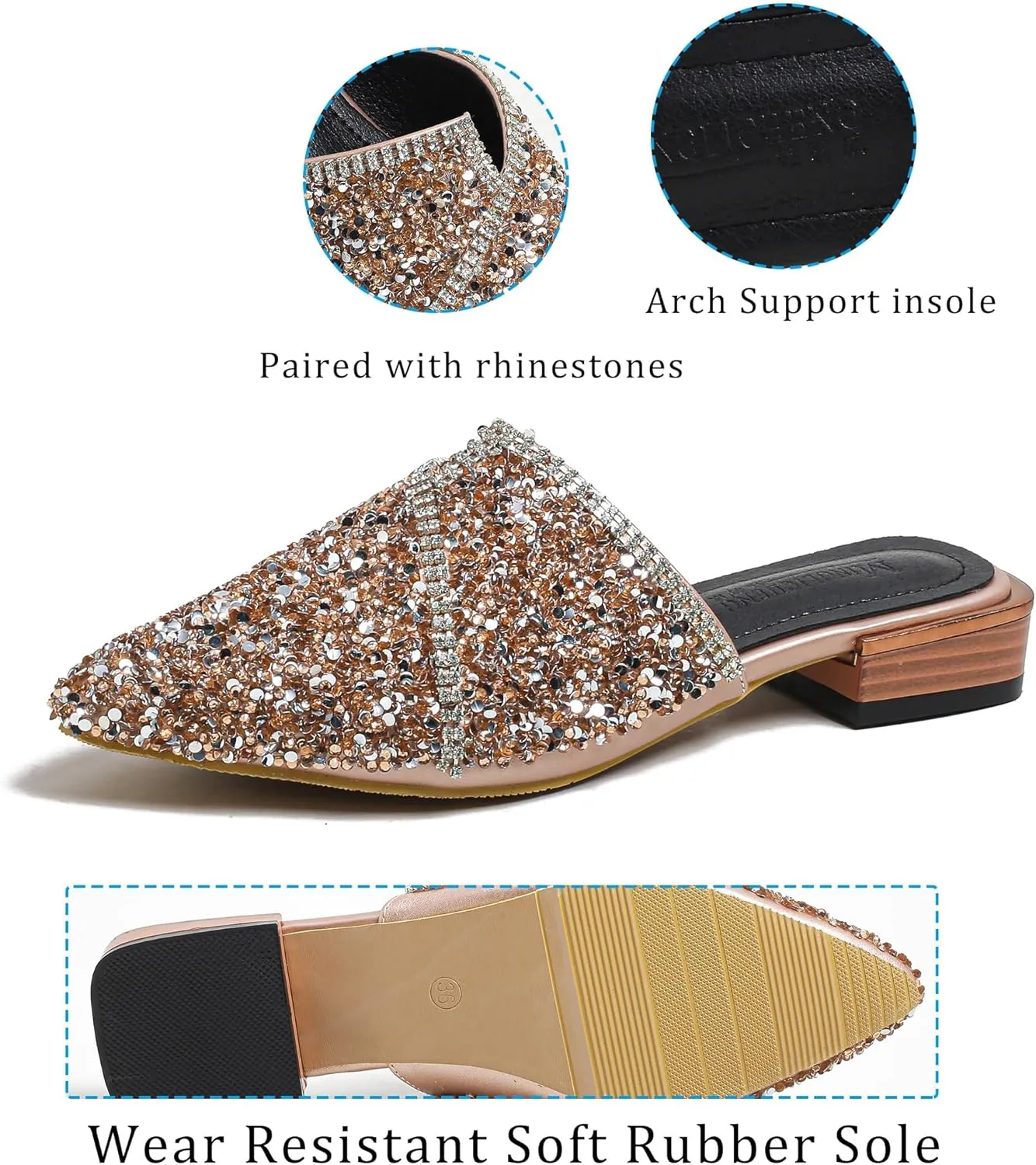 Mules for Women Flats Comfortable Soft Memory Foam Insole Cherry Pointed Rivet Mule Shoes