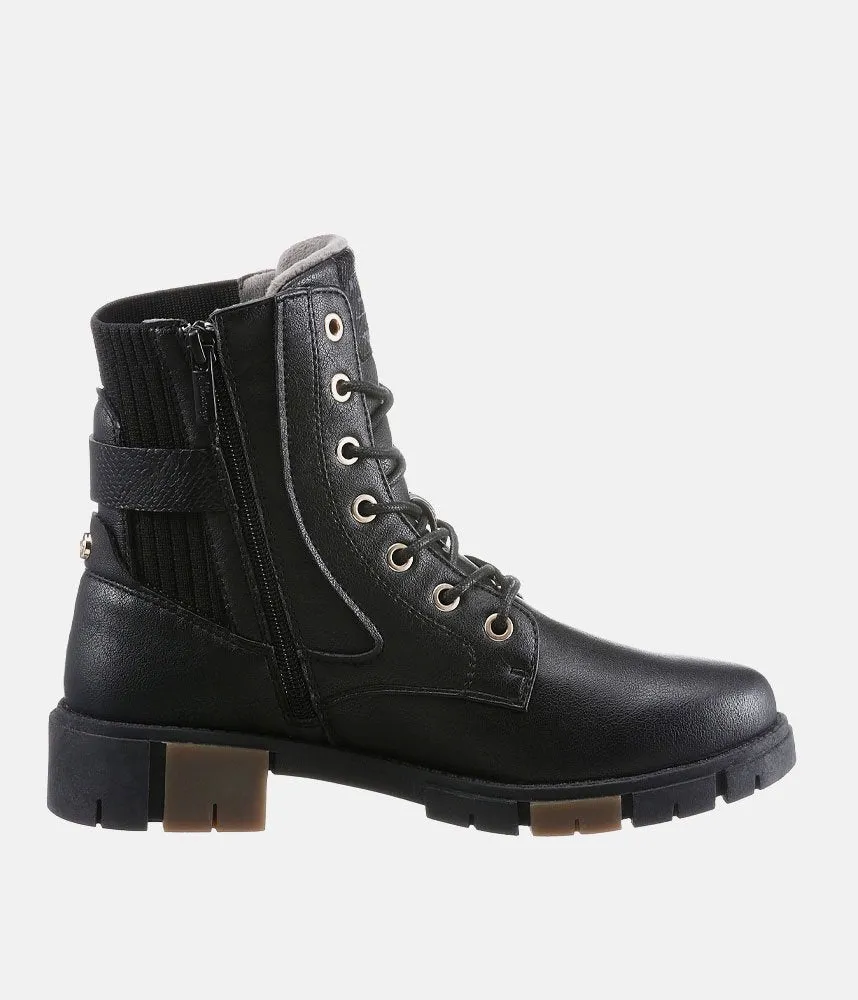 Mustang Stylish Black Combi Ankle Boots