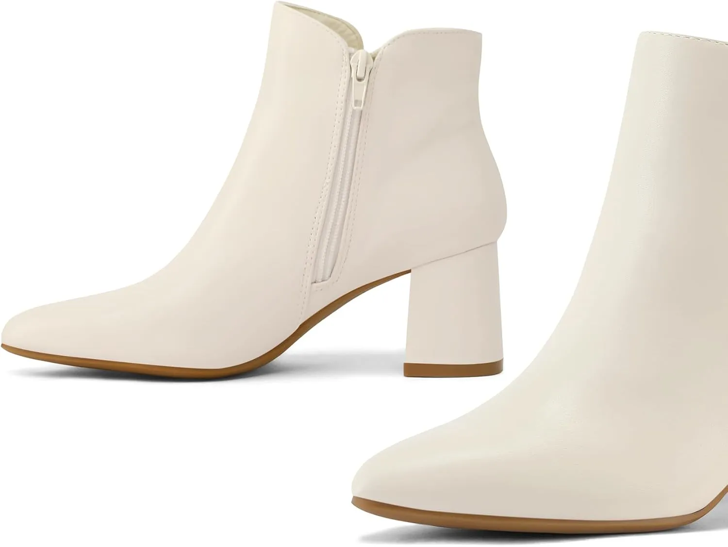 mysoft Women's Ankle Boots Chunky Block Low Heel Comfortable Pointed Toe Side V Cutout Dressy Office Booties with Zipper