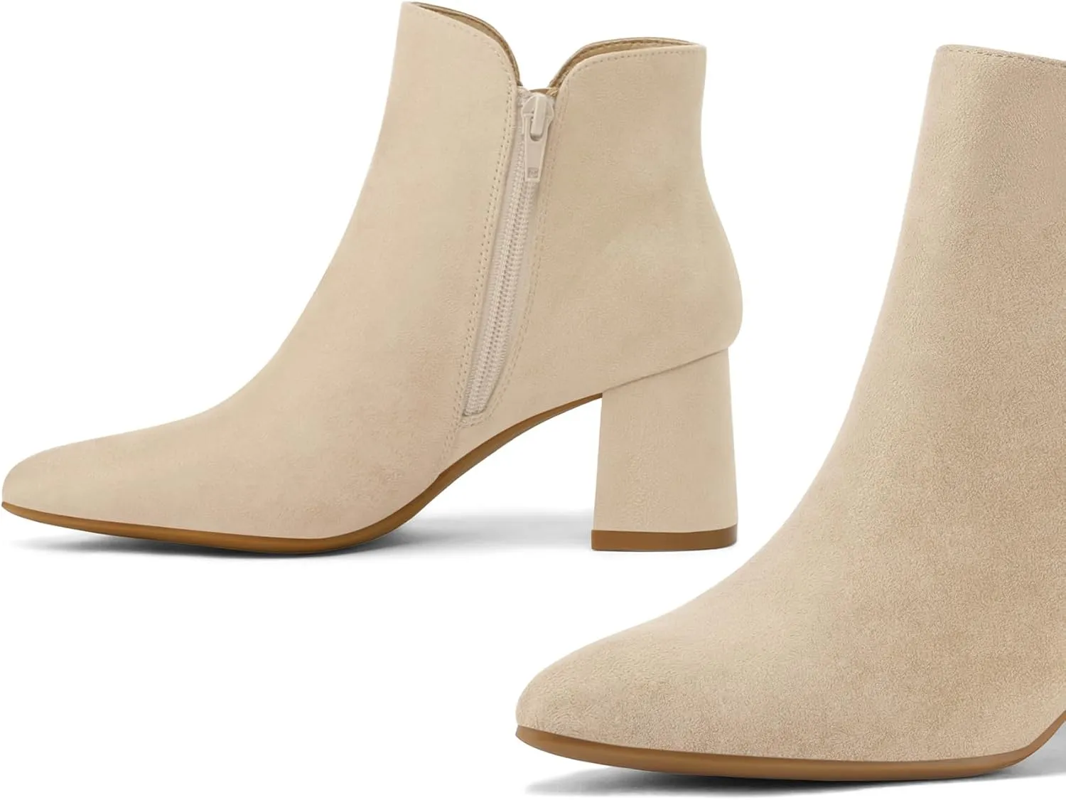 mysoft Women's Ankle Boots Chunky Block Low Heel Comfortable Pointed Toe Side V Cutout Dressy Office Booties with Zipper
