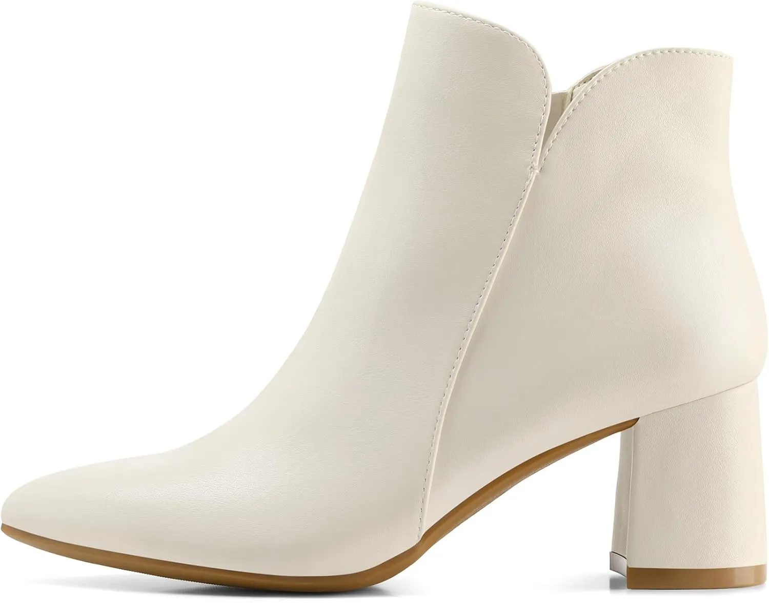 mysoft Women's Ankle Boots Chunky Block Low Heel Comfortable Pointed Toe Side V Cutout Dressy Office Booties with Zipper