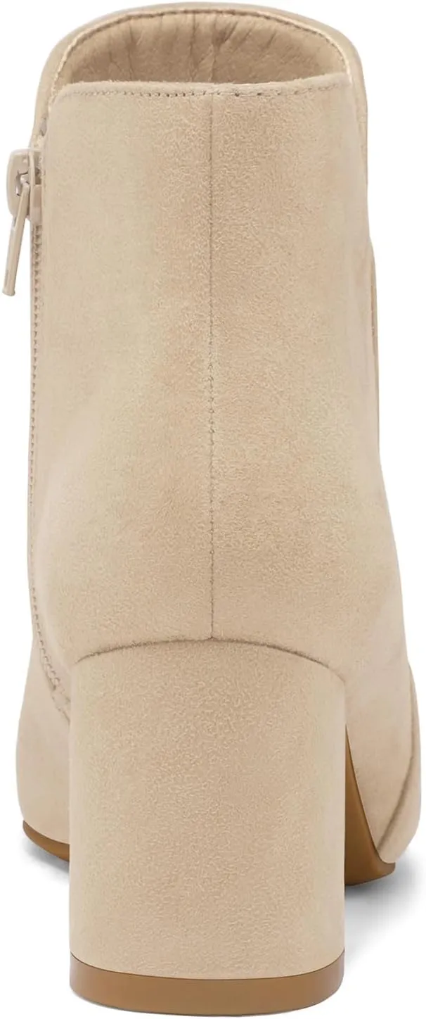 mysoft Women's Ankle Boots Chunky Block Low Heel Comfortable Pointed Toe Side V Cutout Dressy Office Booties with Zipper