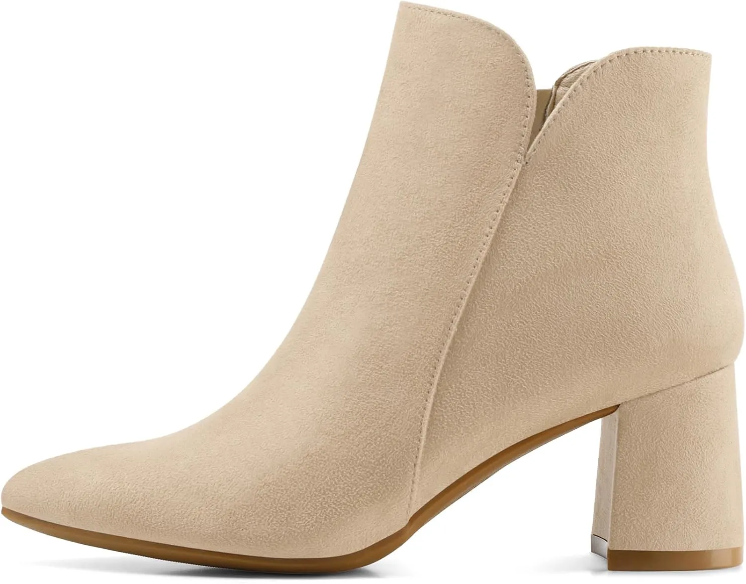 mysoft Women's Ankle Boots Chunky Block Low Heel Comfortable Pointed Toe Side V Cutout Dressy Office Booties with Zipper