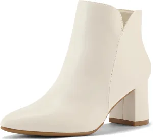 mysoft Women's Ankle Boots Chunky Block Low Heel Comfortable Pointed Toe Side V Cutout Dressy Office Booties with Zipper