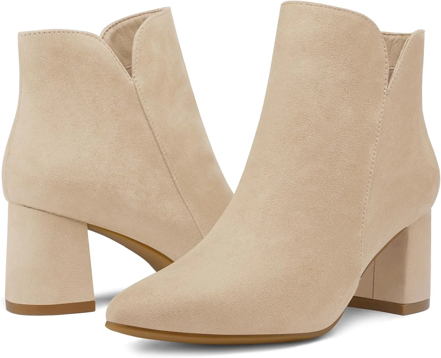 mysoft Women's Ankle Boots Chunky Block Low Heel Comfortable Pointed Toe Side V Cutout Dressy Office Booties with Zipper