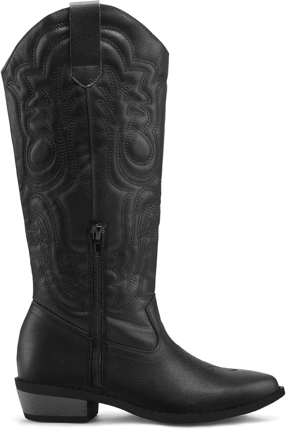 mysoft Women's Cowboy Boots Mid Calf Cowgirl Embroidered Western Pointed Toe Chunky Heel Pull On Knee High Boots