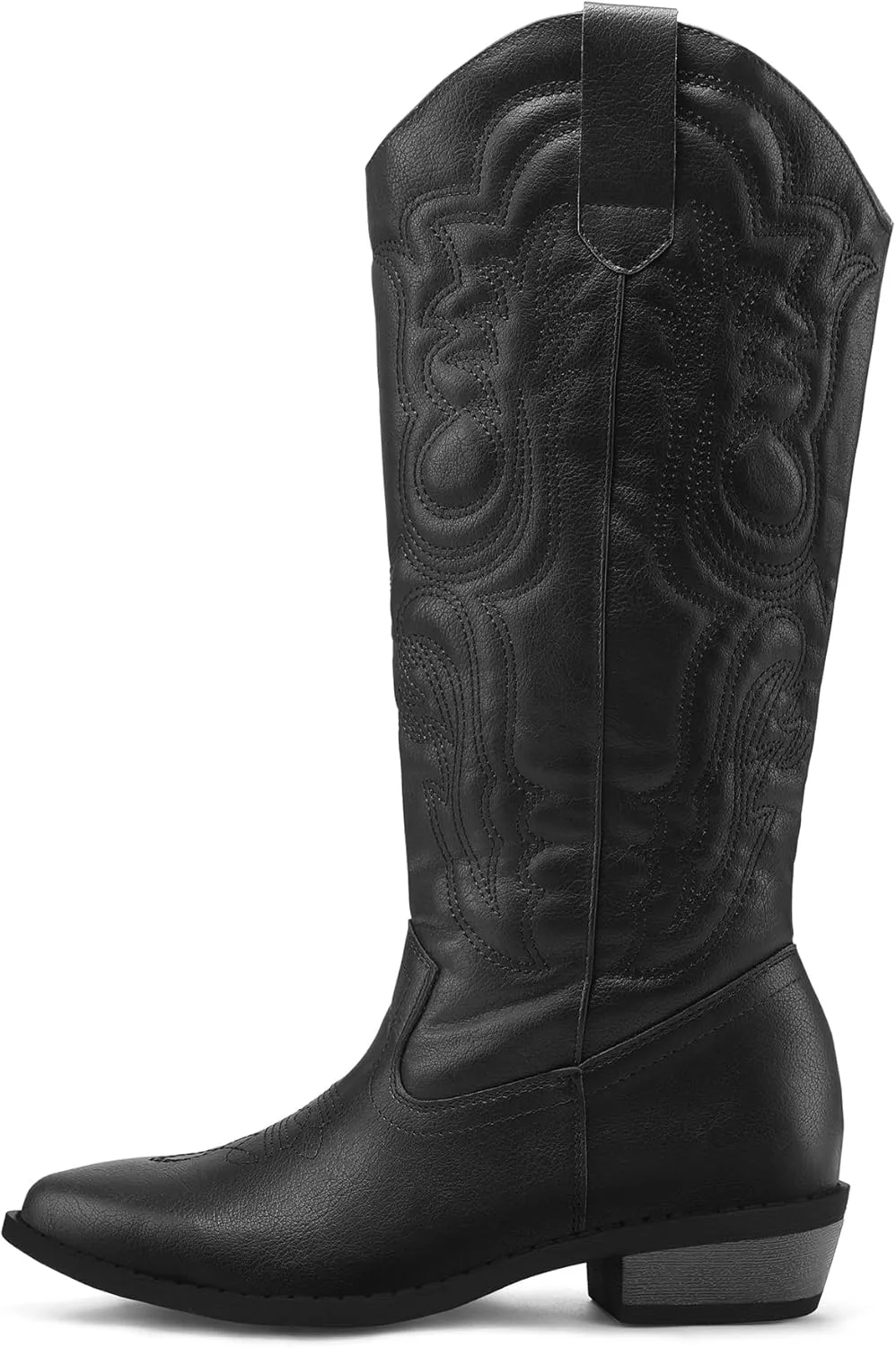 mysoft Women's Cowboy Boots Mid Calf Cowgirl Embroidered Western Pointed Toe Chunky Heel Pull On Knee High Boots
