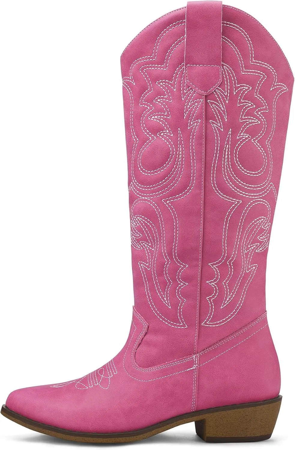 mysoft Women's Cowboy Boots Mid Calf Cowgirl Embroidered Western Pointed Toe Chunky Heel Pull On Knee High Boots
