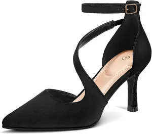 mysoft Women's Pumps Pointed Toe Stiletto Ankle Strap Closed Toe Low Heel Wedding Party Dress Shoes