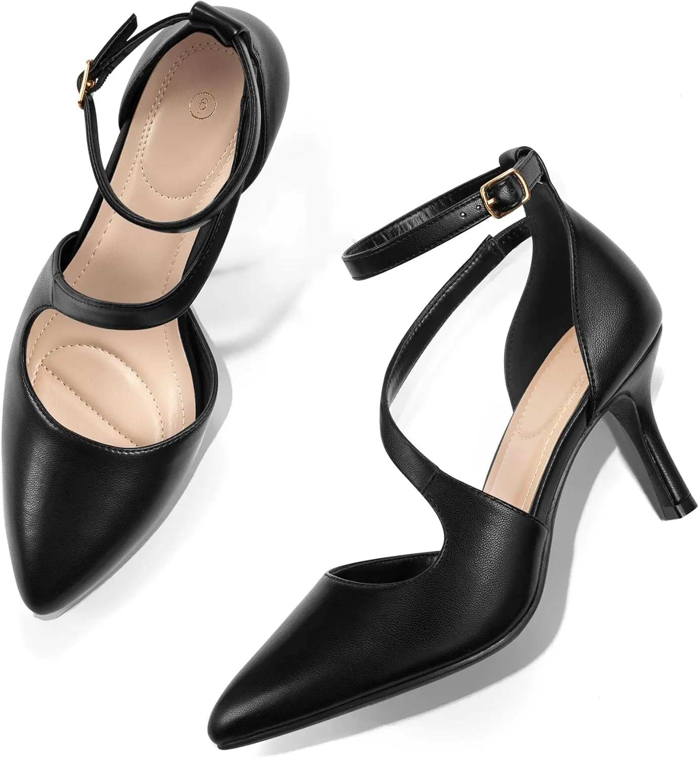 mysoft Women's Pumps Pointed Toe Stiletto Ankle Strap Closed Toe Low Heel Wedding Party Dress Shoes