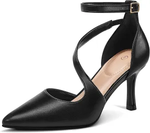 mysoft Women's Pumps Pointed Toe Stiletto Ankle Strap Closed Toe Low Heel Wedding Party Dress Shoes