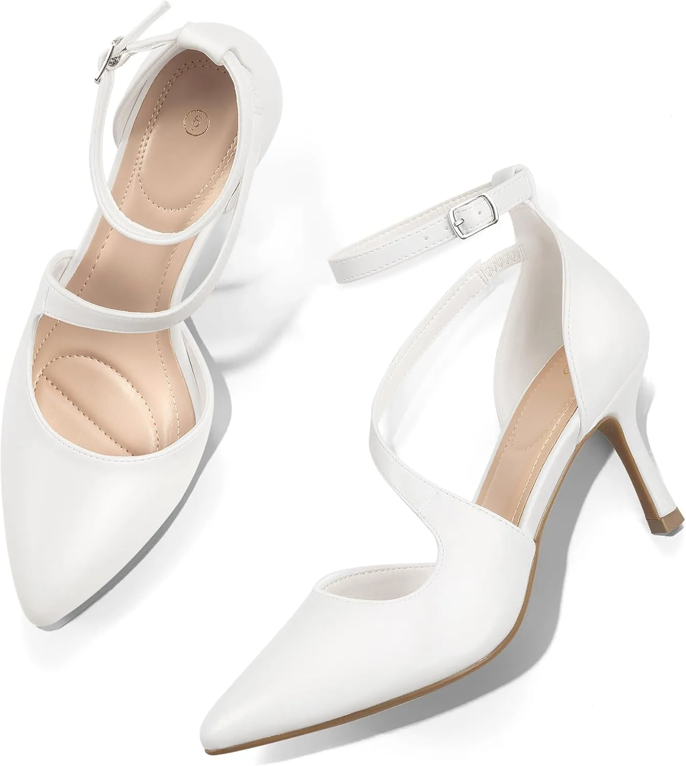 mysoft Women's Pumps Pointed Toe Stiletto Ankle Strap Closed Toe Low Heel Wedding Party Dress Shoes
