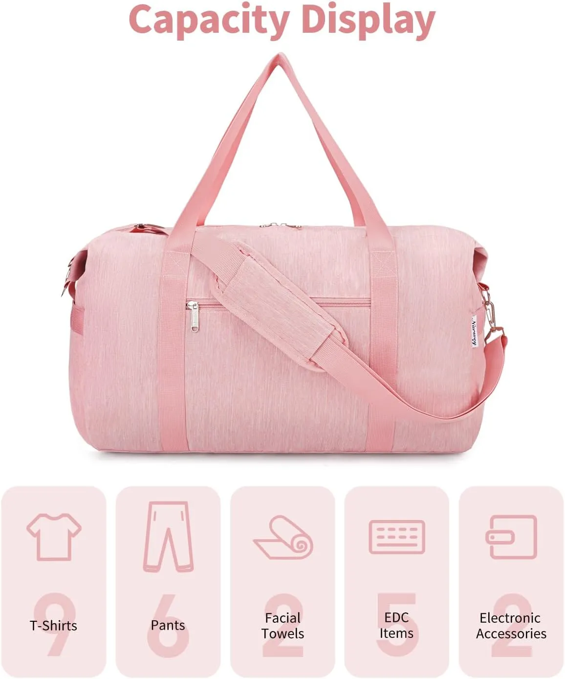 Narwey Carry on luaggage 22x14x9 Airlines Approved Foldable Carry on Bag Travel Duffel Packable Duffle with Wet Pocket Overnight for Women and Men 40L (Pink)