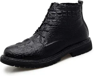 New Men's Chelsea Ankle Boots Double Side Zip Crocodile Print Cowhide Leather Slip On Wearable Anti-slip Non Dress Work Slip On