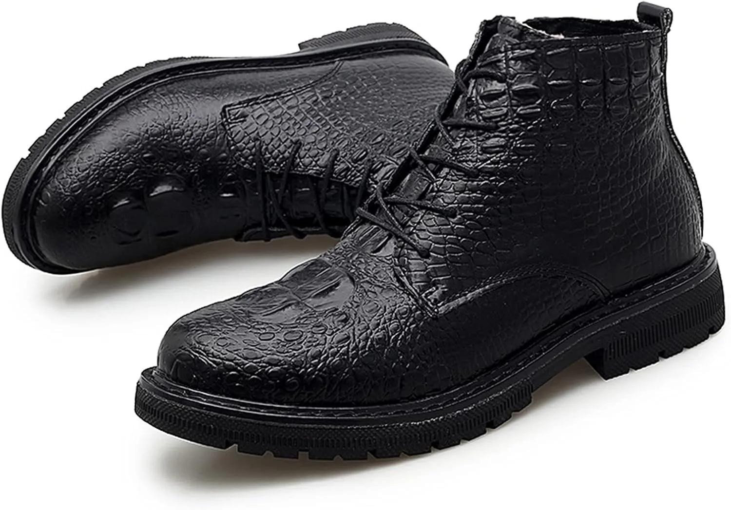 New Men's Chelsea Ankle Boots Double Side Zip Crocodile Print Cowhide Leather Slip On Wearable Anti-slip Non Dress Work Slip On