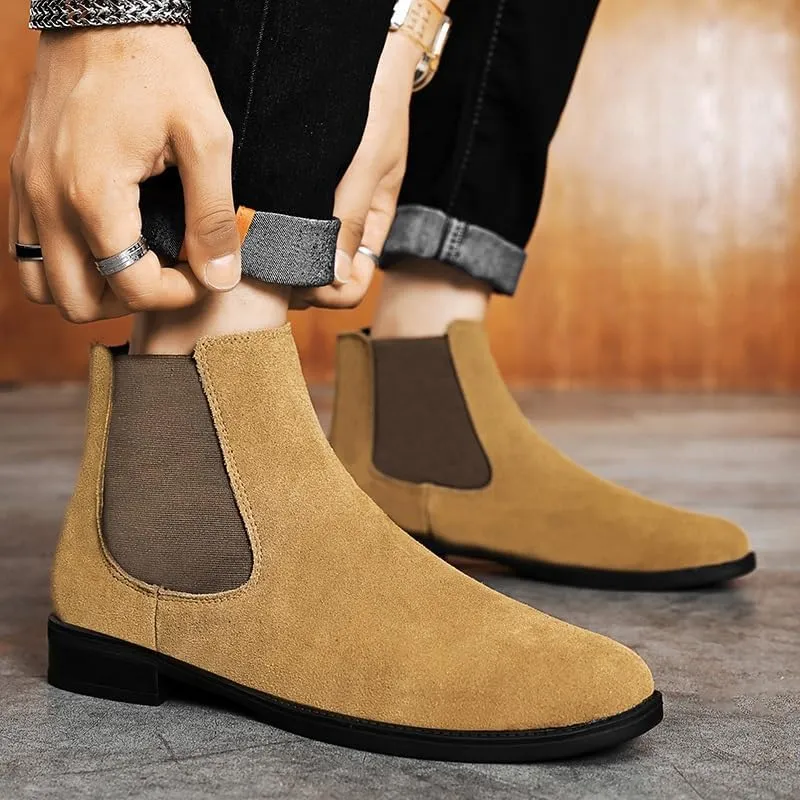 New Men's Chelsea Boots Solid Color Suede Vamp Elastic Band Slip On Anti-slip Wearable Waterproof Non Slip Classic Pull On