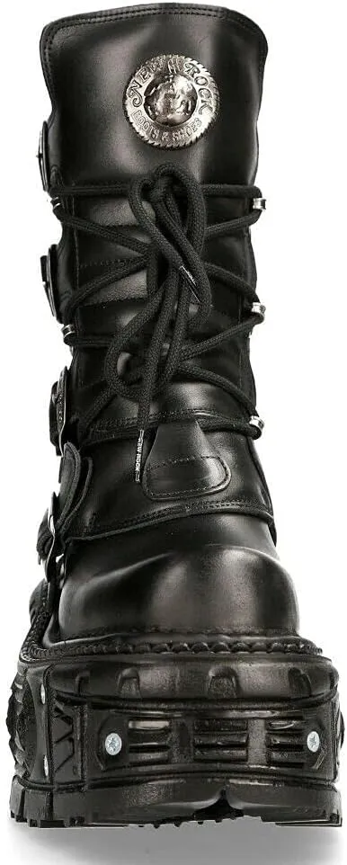 New Rock BOOTS TANK373-S1 Black Leather Unisex Combat Platform Biker Goth Shoes