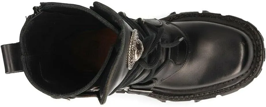 New Rock BOOTS TANK373-S1 Black Leather Unisex Combat Platform Biker Goth Shoes